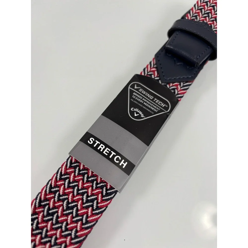 Callaway Mens S Red White Navy Swing Tech Performance Motion Braided Belt NWT